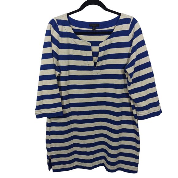 J Crew Womens Tunic Dress Size XL 100% Cotton Blue White Striped 3/4 Sleeve - Picture 1 of 8